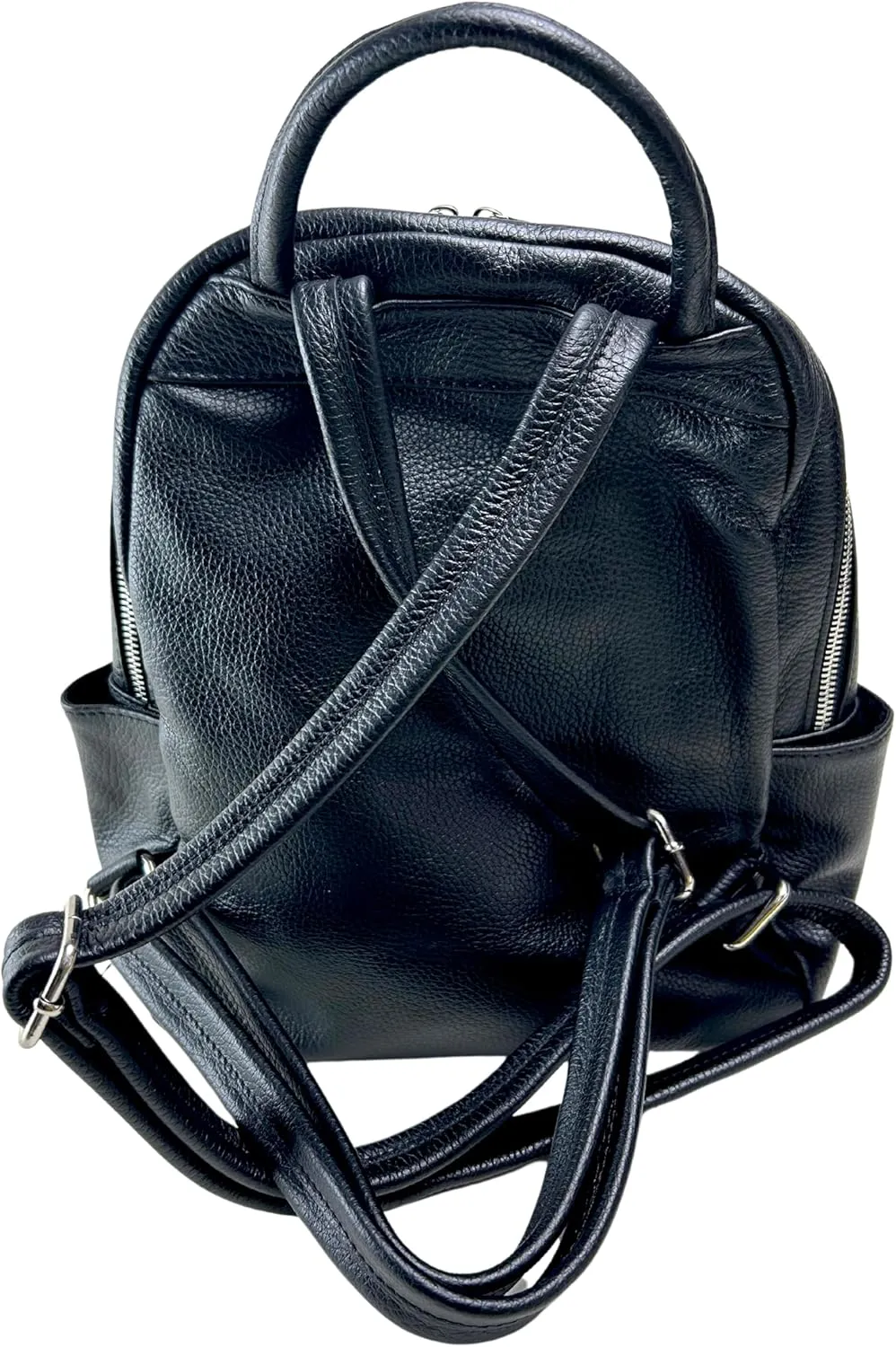 IVAN TROY MADE IN ITALY Anta Leather Zipper Backpack - Stylish and Durable Leather Backpack for Women (Black)