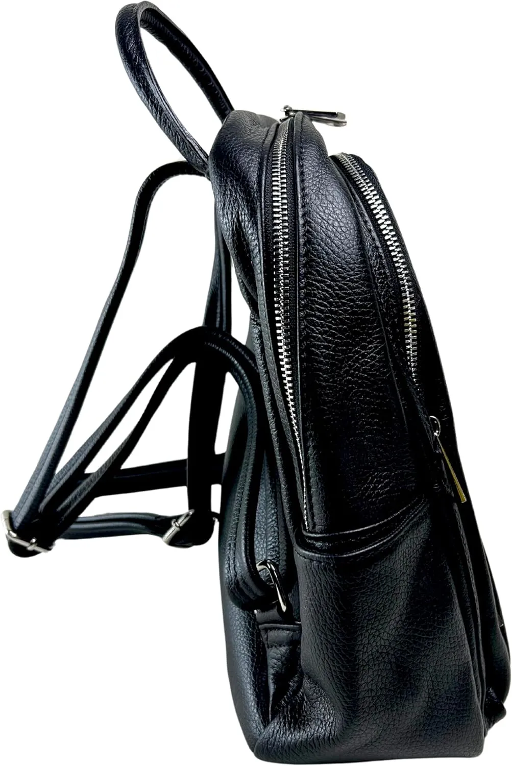 IVAN TROY MADE IN ITALY Anta Leather Zipper Backpack - Stylish and Durable Leather Backpack for Women (Black)