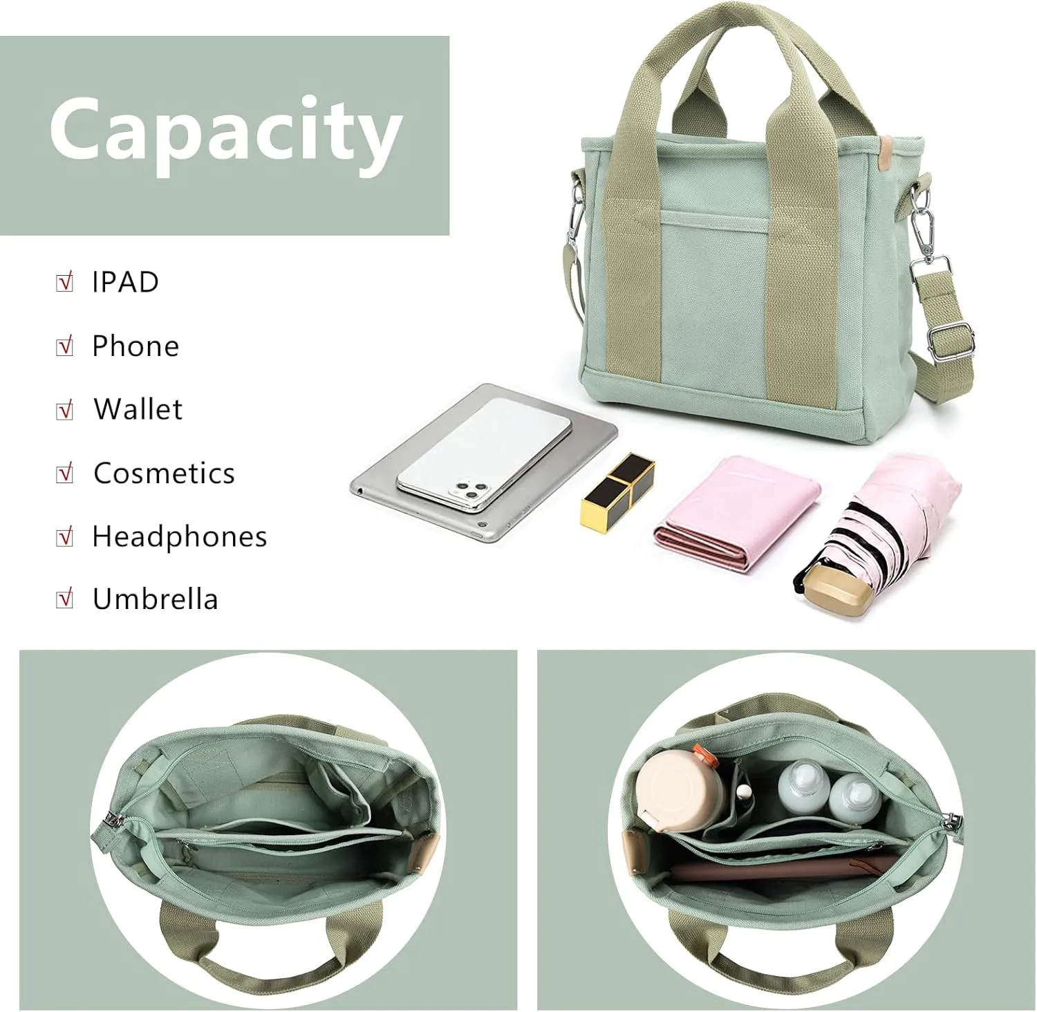 IwIeIaIrI Canvas Tote Bag for Women with Multi Pockets,Trendy Shoulder Handbag with Compartments for shopping,Work,Beach
