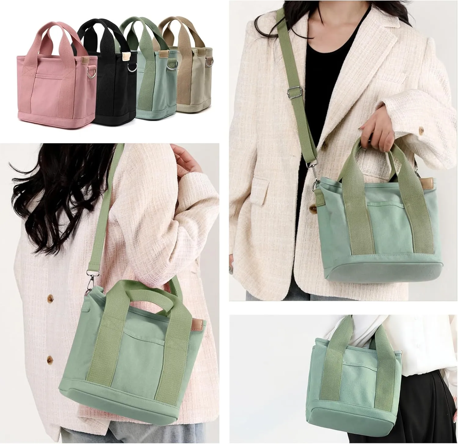 IwIeIaIrI Canvas Tote Bag for Women with Multi Pockets,Trendy Shoulder Handbag with Compartments for shopping,Work,Beach