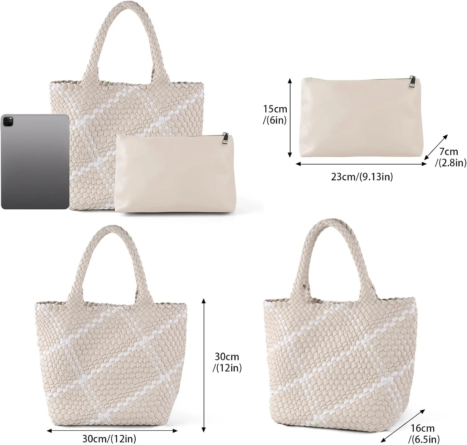 IwIeIaIrI Woven Tote Bag for Women Vegan Leather Hand-Woven Tote Handbag