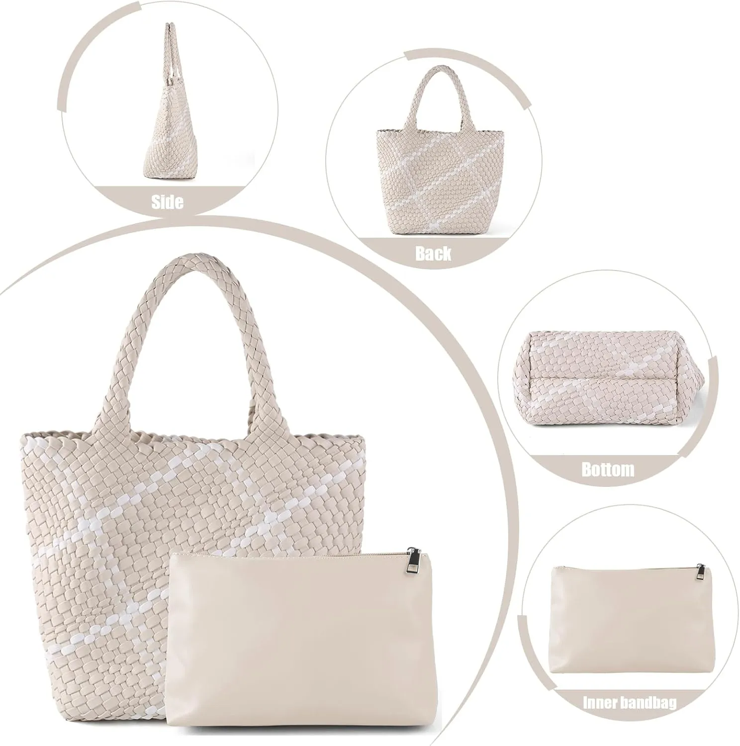 IwIeIaIrI Woven Tote Bag for Women Vegan Leather Hand-Woven Tote Handbag