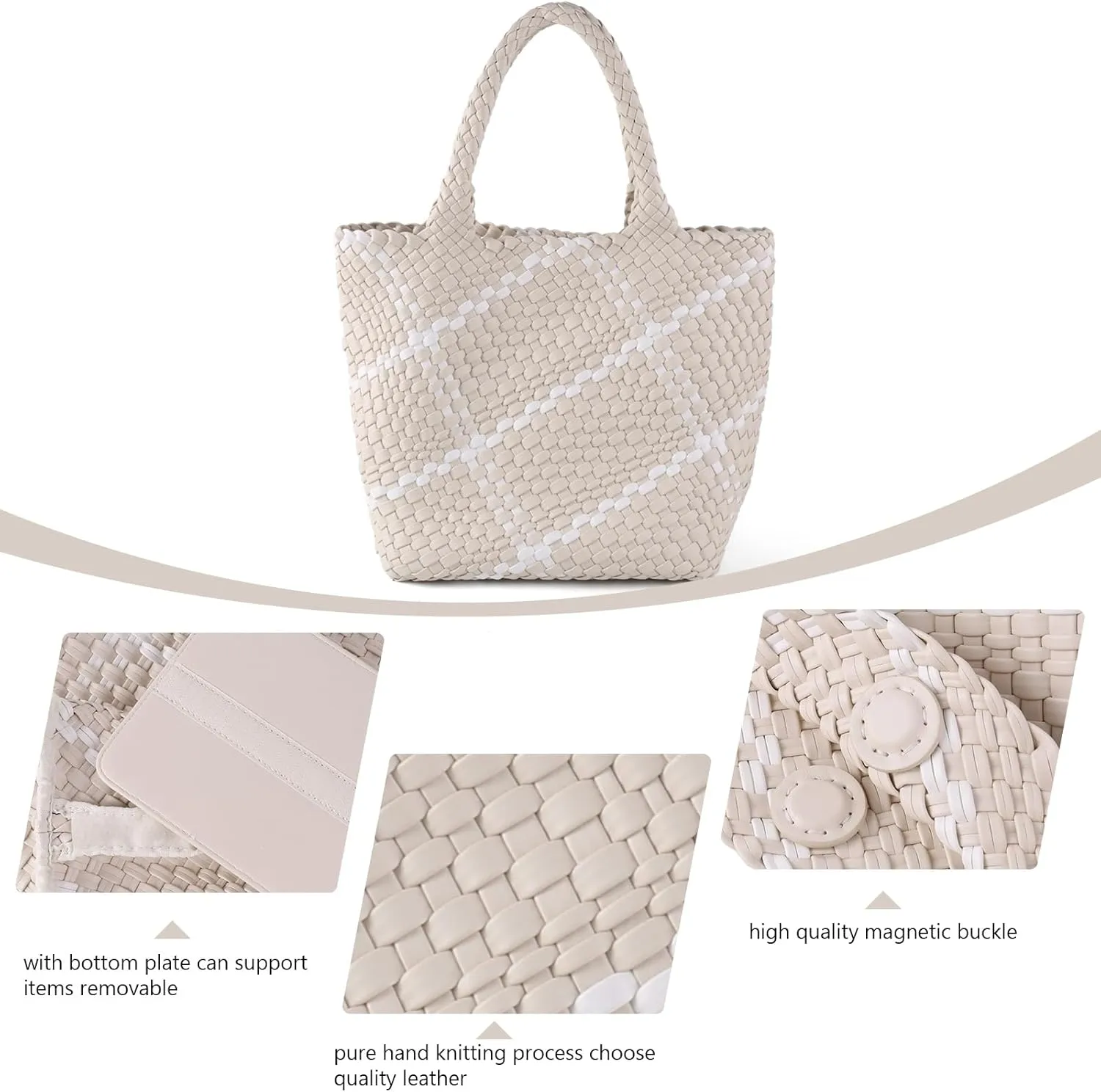 IwIeIaIrI Woven Tote Bag for Women Vegan Leather Hand-Woven Tote Handbag