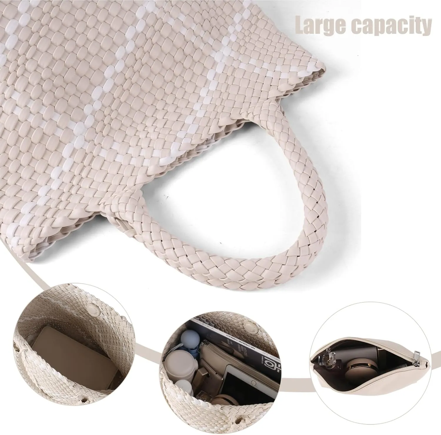 IwIeIaIrI Woven Tote Bag for Women Vegan Leather Hand-Woven Tote Handbag