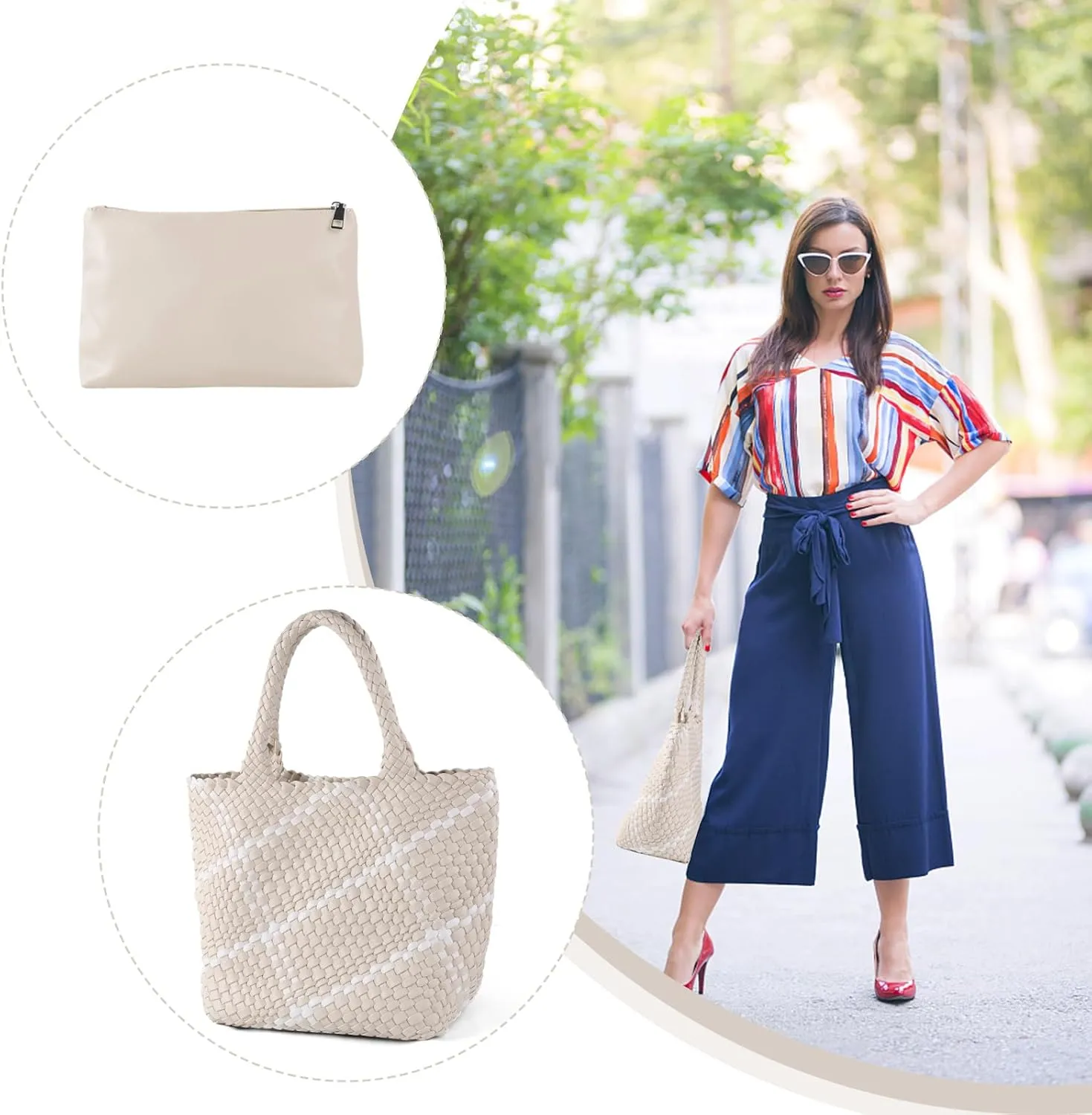 IwIeIaIrI Woven Tote Bag for Women Vegan Leather Hand-Woven Tote Handbag