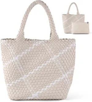 IwIeIaIrI Woven Tote Bag for Women Vegan Leather Hand-Woven Tote Handbag