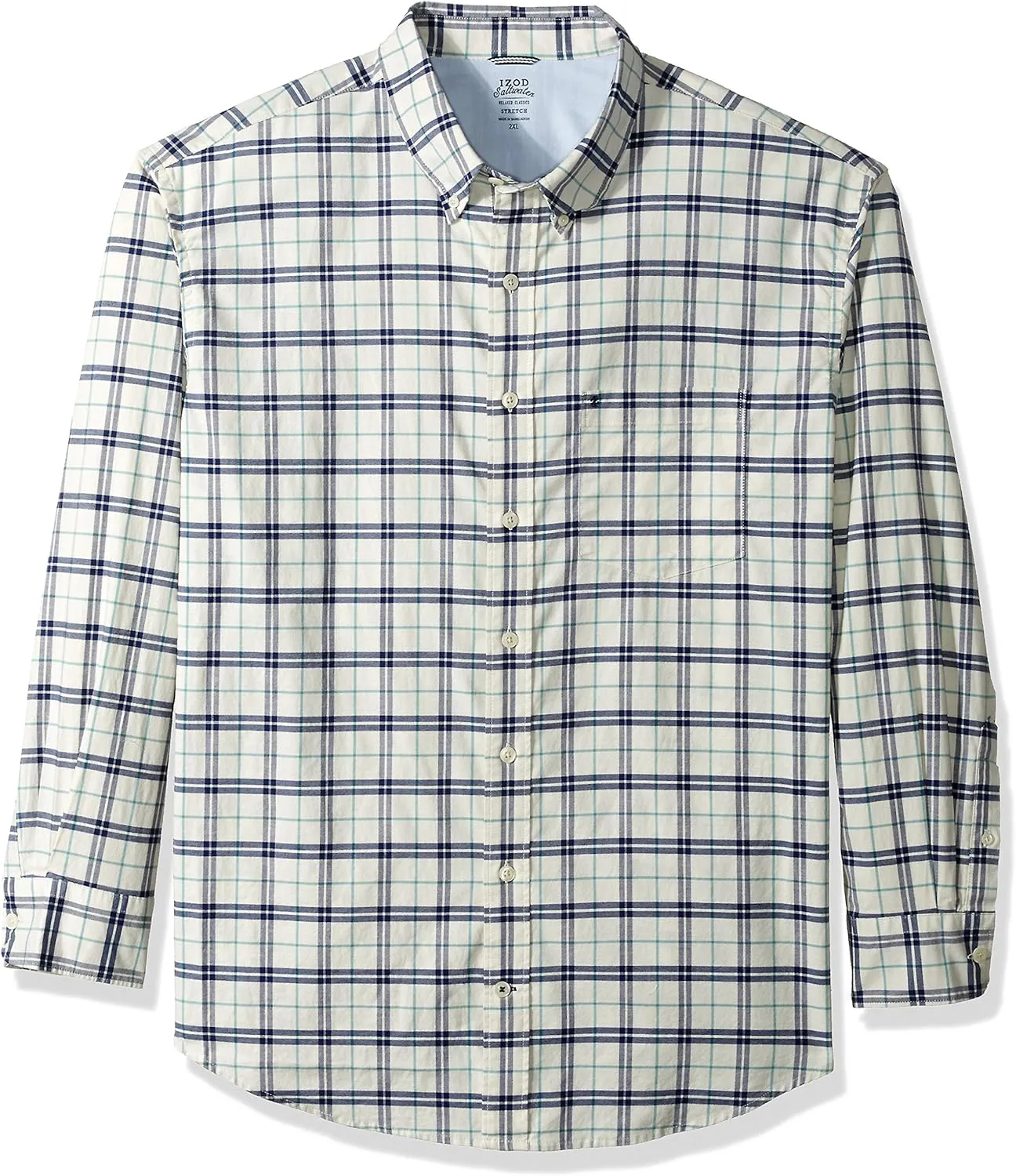 IZOD Men's Big and Tall Newport Long Sleeve Button Down Plaid Oxford Shirt