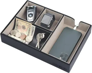 JACKCUBE DESIGN - Valet Tray Multi Leather, Desk or Dresser Organizer, Catch-all for Keys, Phone, Wallet, Coin, Jewelry and Nightstand(Black, 10.6 x 7.2 x 1.9 inches) - :MK233A