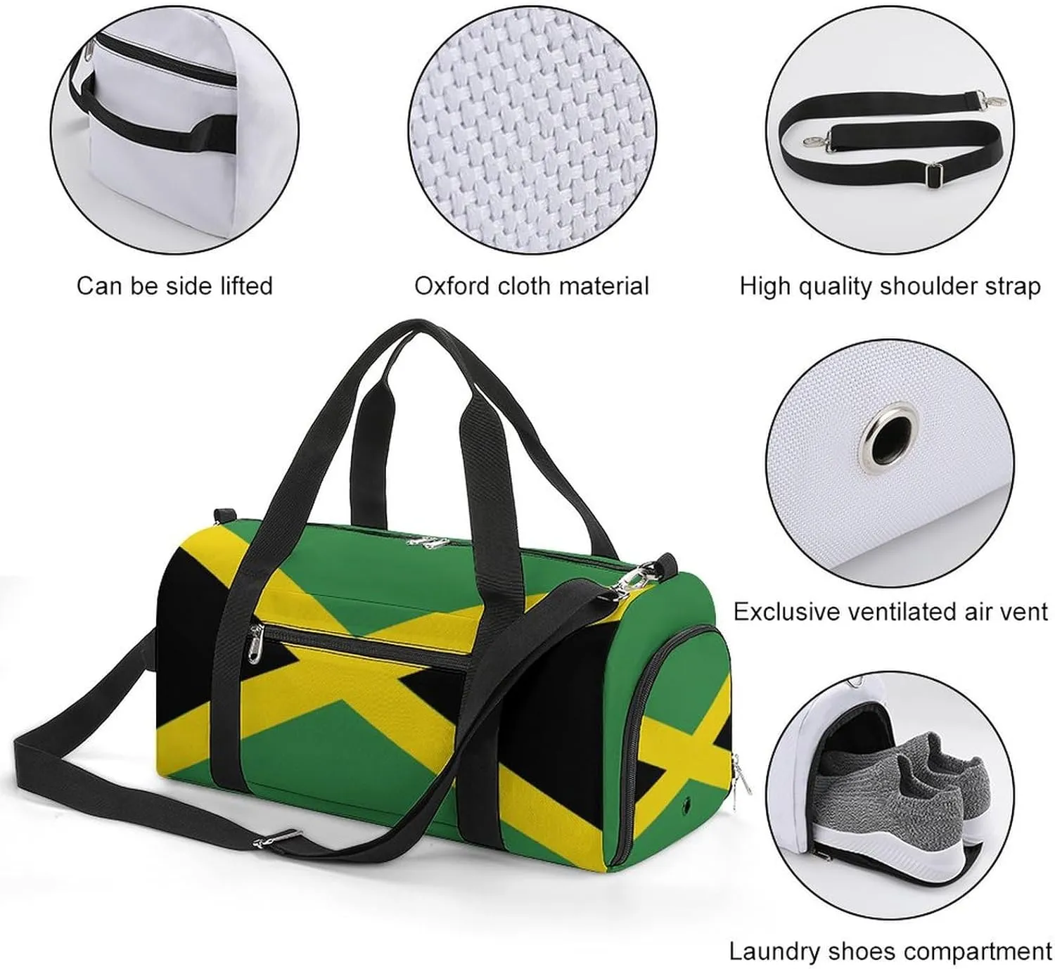 Jamaican Flag Sports Gym Bag for Boys Girls with Shoe Compartment Weekender