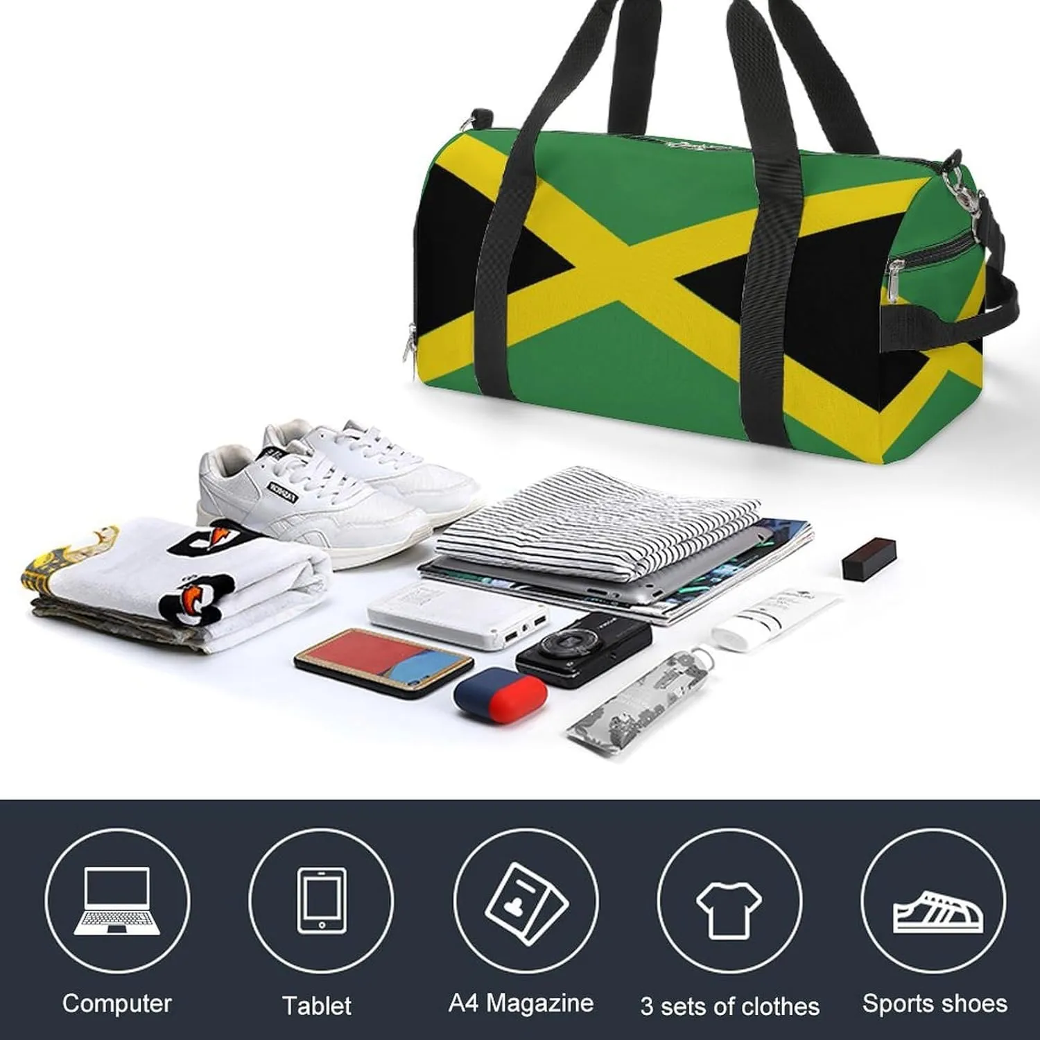 Jamaican Flag Sports Gym Bag for Boys Girls with Shoe Compartment Weekender