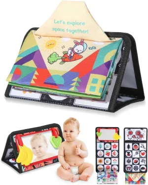JanYoo Tummy Time Mirror Toys for Babies 0-6 Months Infants High Contrast Book Newborn Black and White Activity Montessori 0-3-12 Months