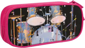 Jazz Drum Printed Pencil Case Large-Capacity Stationery Bag Pen Pouch Holder with Zipper for School Travel Office,, Pink, One Size, Make-Up Pouch
