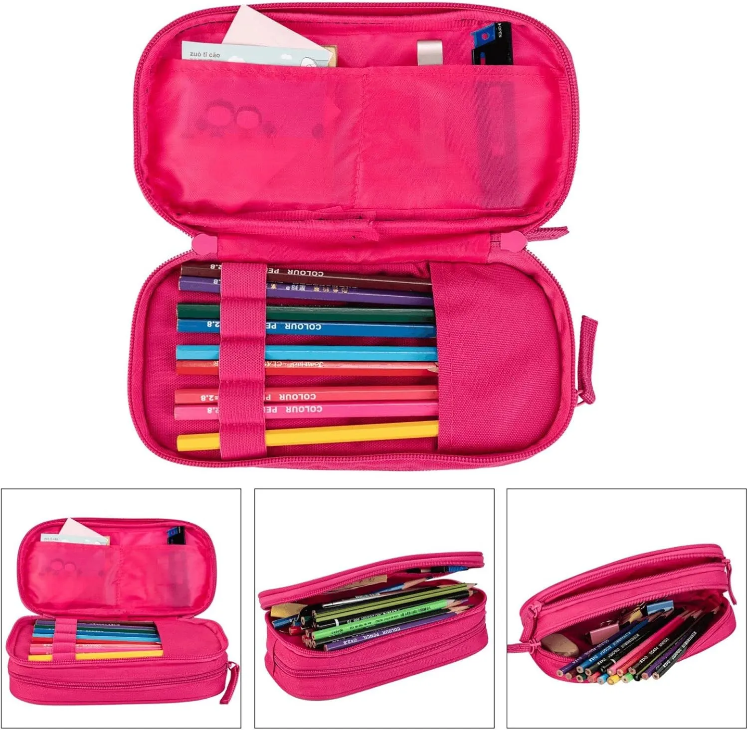 Jazz Drum Printed Pencil Case Large-Capacity Stationery Bag Pen Pouch Holder with Zipper for School Travel Office,, Pink, One Size, Make-Up Pouch