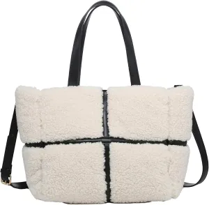 JEN & CO. Marlene Sherpa Contrast Tote, Vegan Leather Crossbody Handbag Purse