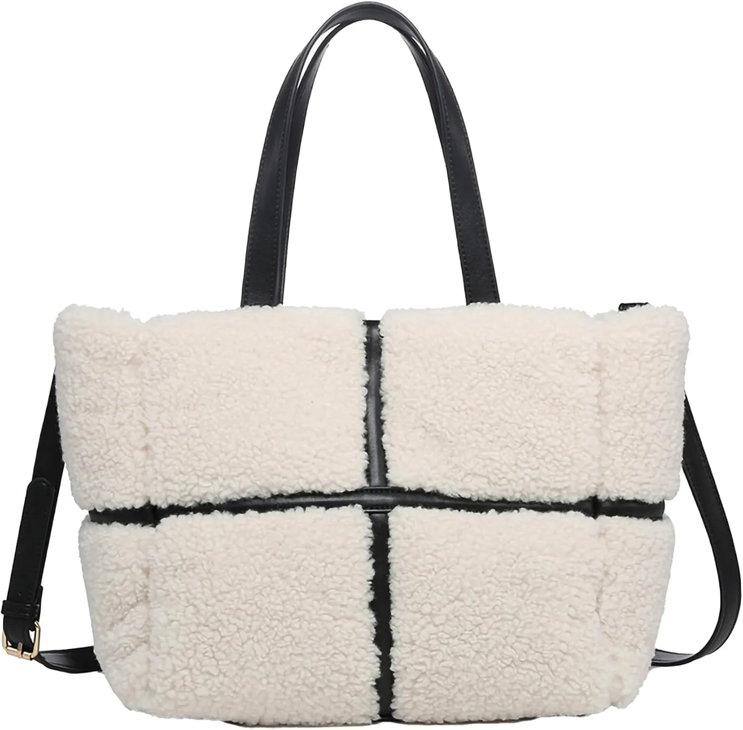 JEN & CO. Marlene Sherpa Contrast Tote, Vegan Leather Crossbody Handbag Purse