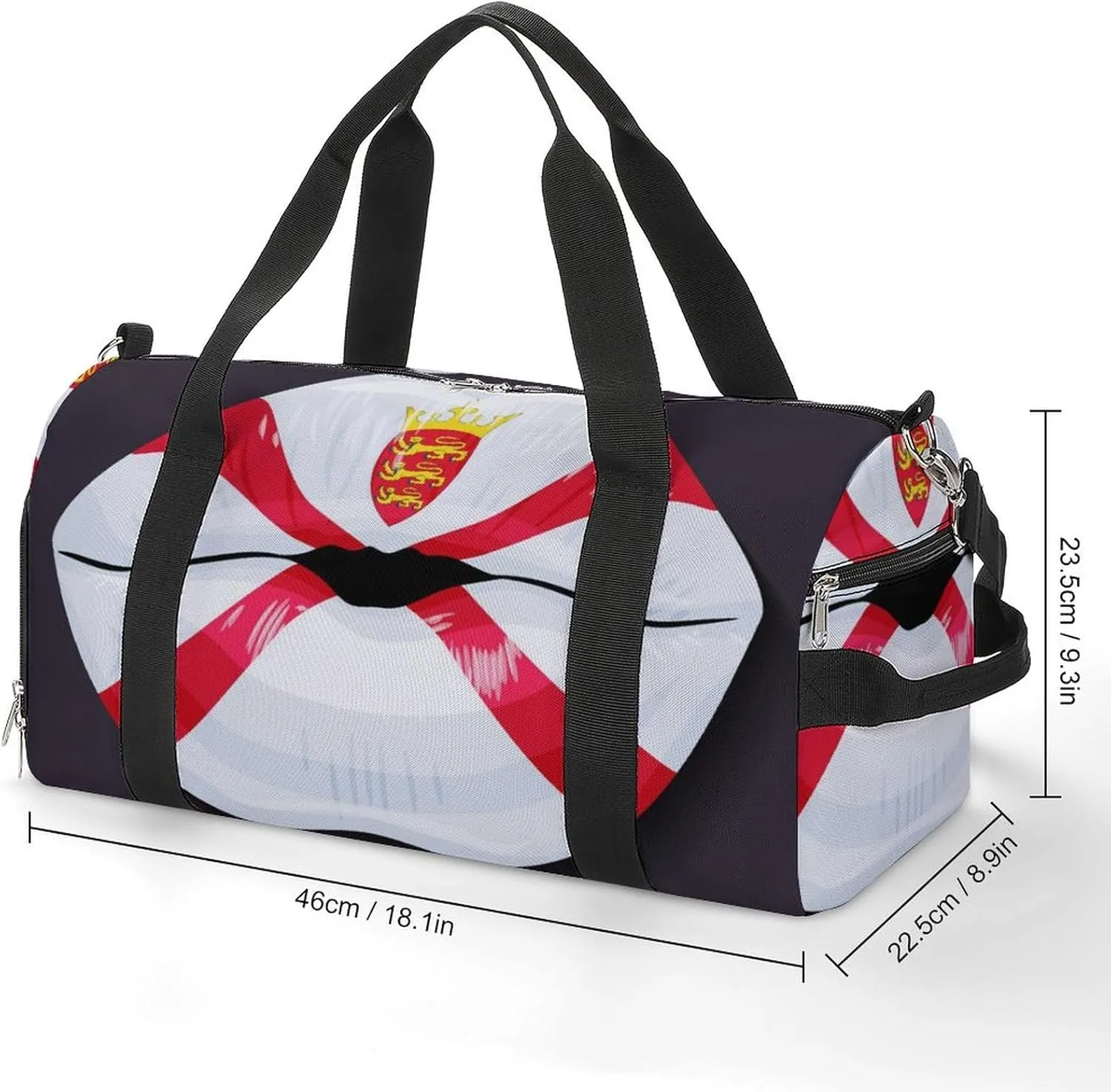 Jersey Flag Lips Sports Duffel Bag with Waterproof Shoe Compartment for Gym and Travel