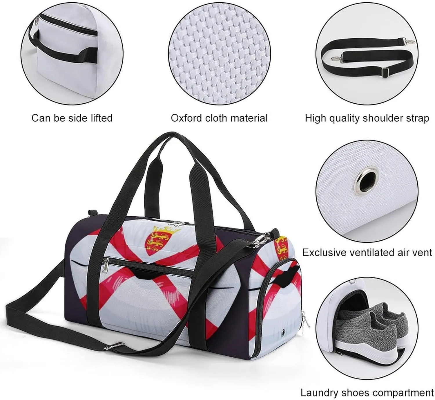 Jersey Flag Lips Sports Duffel Bag with Waterproof Shoe Compartment for Gym and Travel