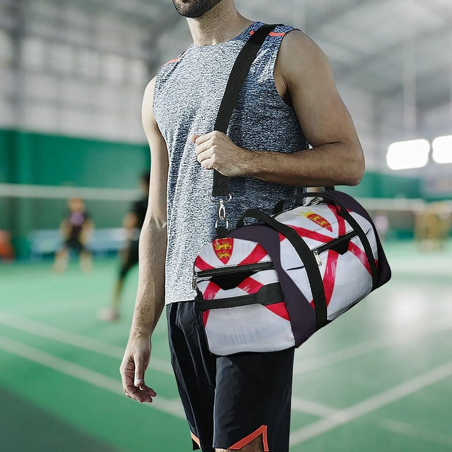 Jersey Flag Lips Sports Duffel Bag with Waterproof Shoe Compartment for Gym and Travel