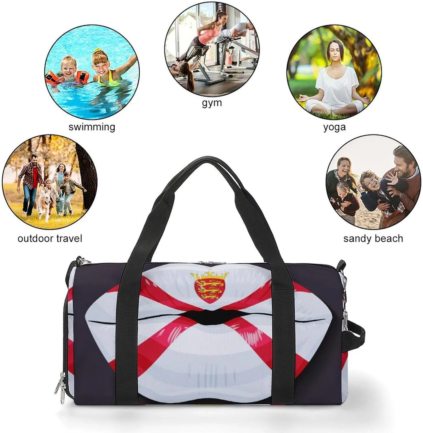 Jersey Flag Lips Sports Duffel Bag with Waterproof Shoe Compartment for Gym and Travel