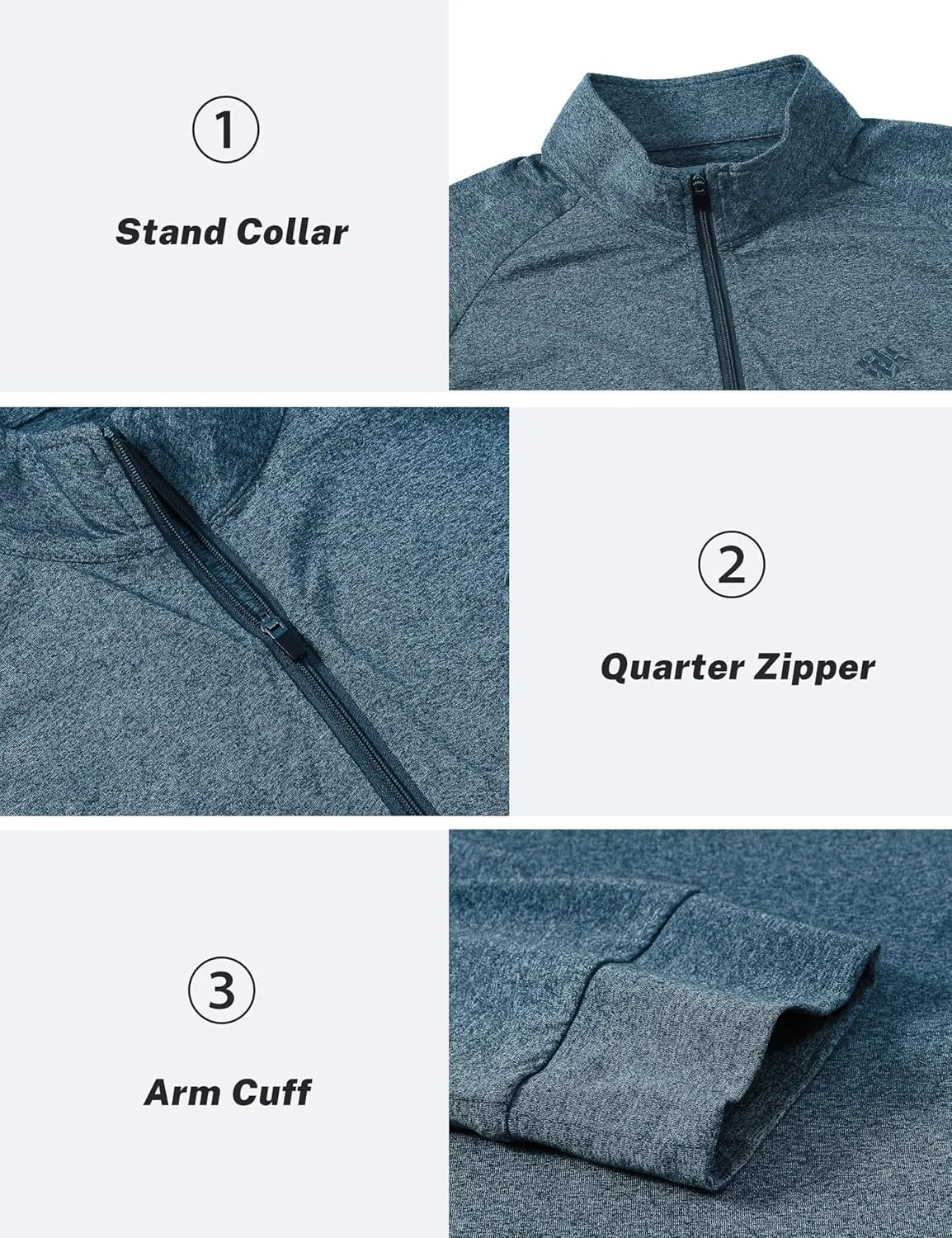 JINSHI Mens Long Sleeve Quarter Zip Pullover Stand Collar Active Golf Polo Shirt 1/4 Zipper Fleece Lining Workout Top
