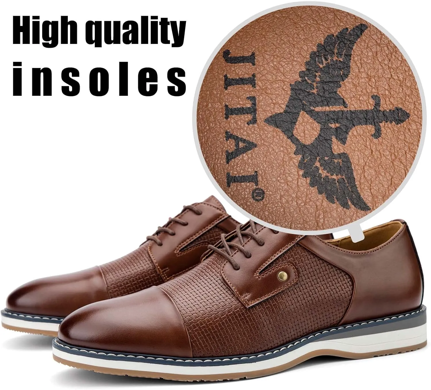 JITAI Men's Oxford Dress Shoes Lightweight Fashion Shoes with Wingtip Brogue & Lace-up Design