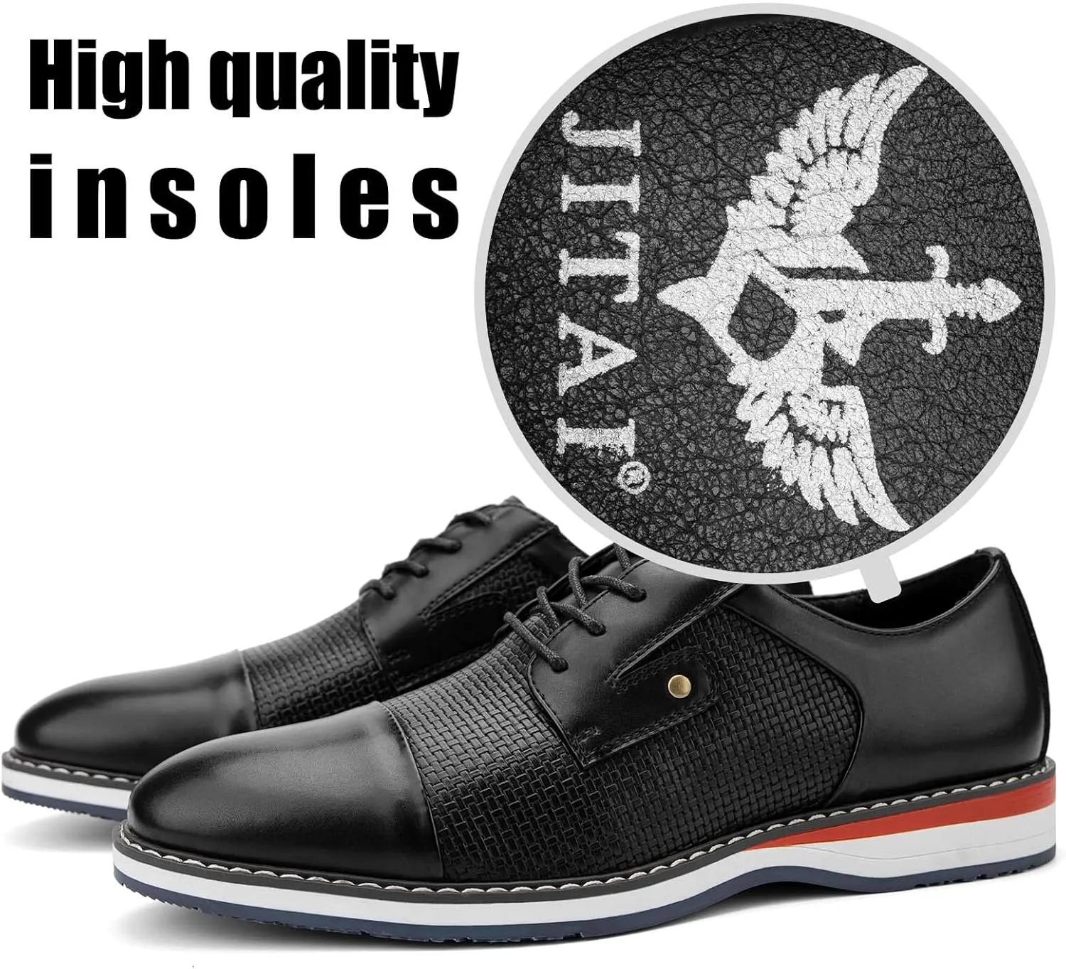 JITAI Men's Oxford Dress Shoes Lightweight Fashion Shoes with Wingtip Brogue & Lace-up Design