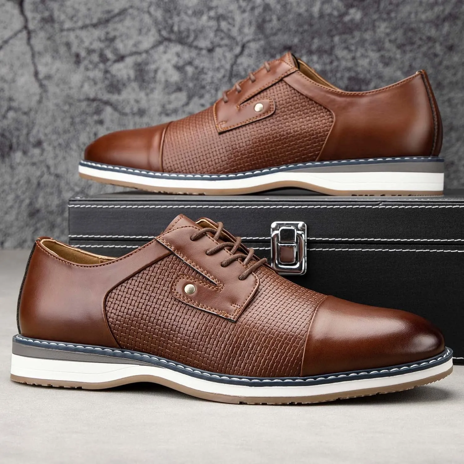 JITAI Men's Oxford Dress Shoes Lightweight Fashion Shoes with Wingtip Brogue & Lace-up Design