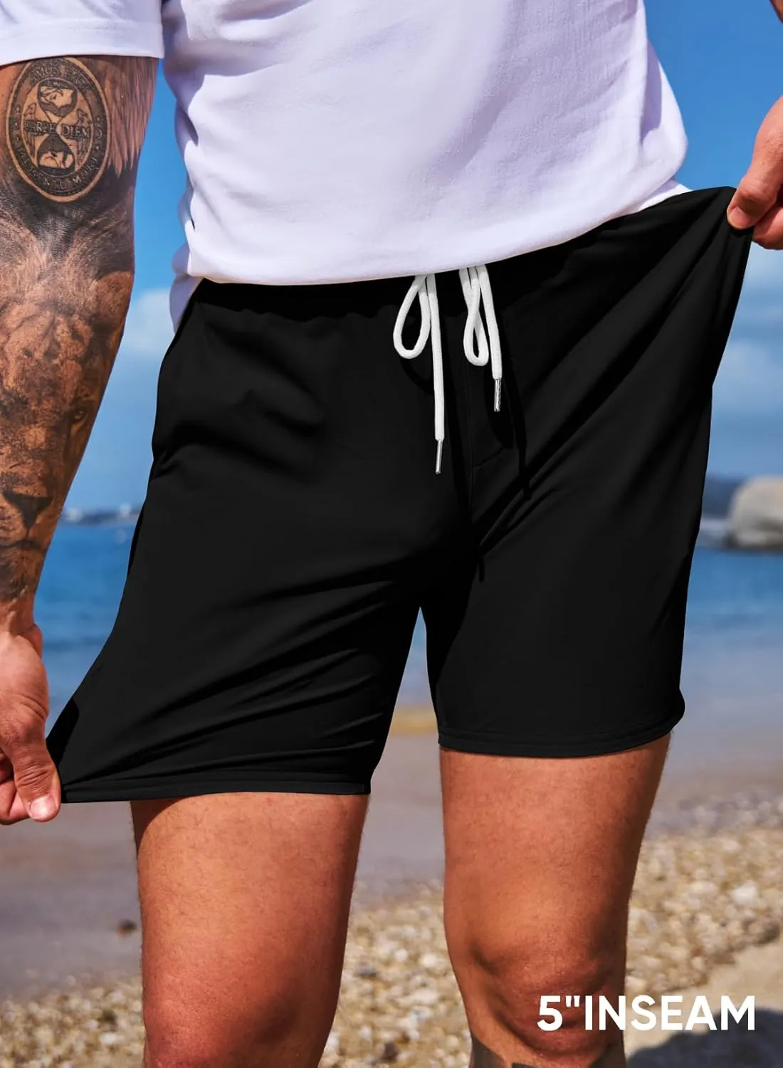 JMIERR Men's Casual Shorts 5"/ 7" Drawstring Summer Quick Dry Beach Stretch Waist Athletic Gym Short