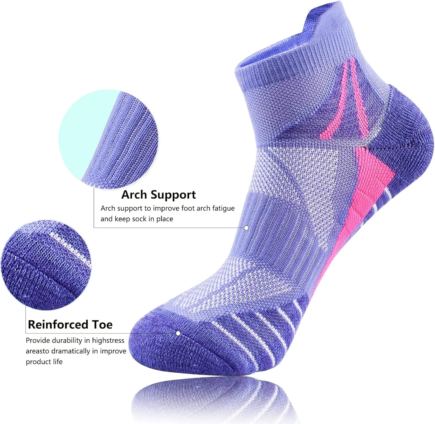 J.WMEET Womens Ankle Socks Athletic Cushioned Breathable Performance Sport Tab Cotton Quarter Women's Running Socks 6 Pack