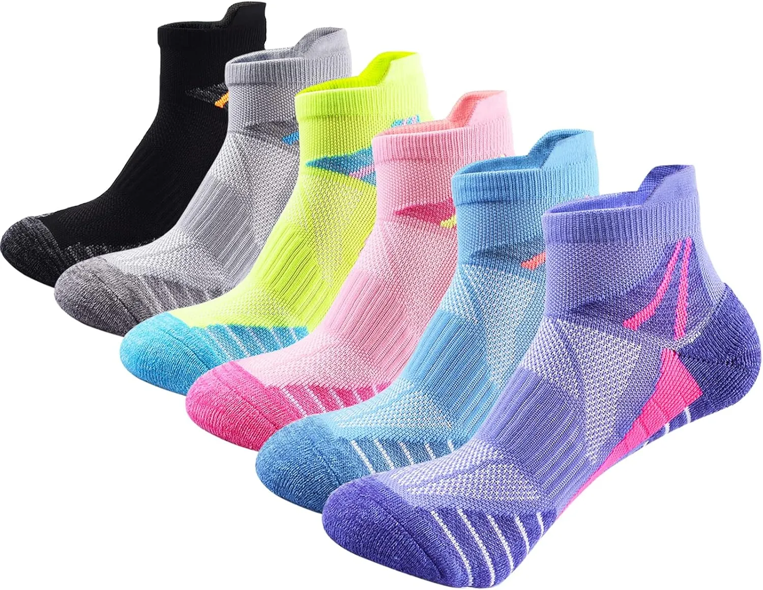 J.WMEET Womens Ankle Socks Athletic Cushioned Breathable Performance Sport Tab Cotton Quarter Women's Running Socks 6 Pack