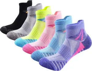J.WMEET Womens Ankle Socks Athletic Cushioned Breathable Performance Sport Tab Cotton Quarter Women's Running Socks 6 Pack