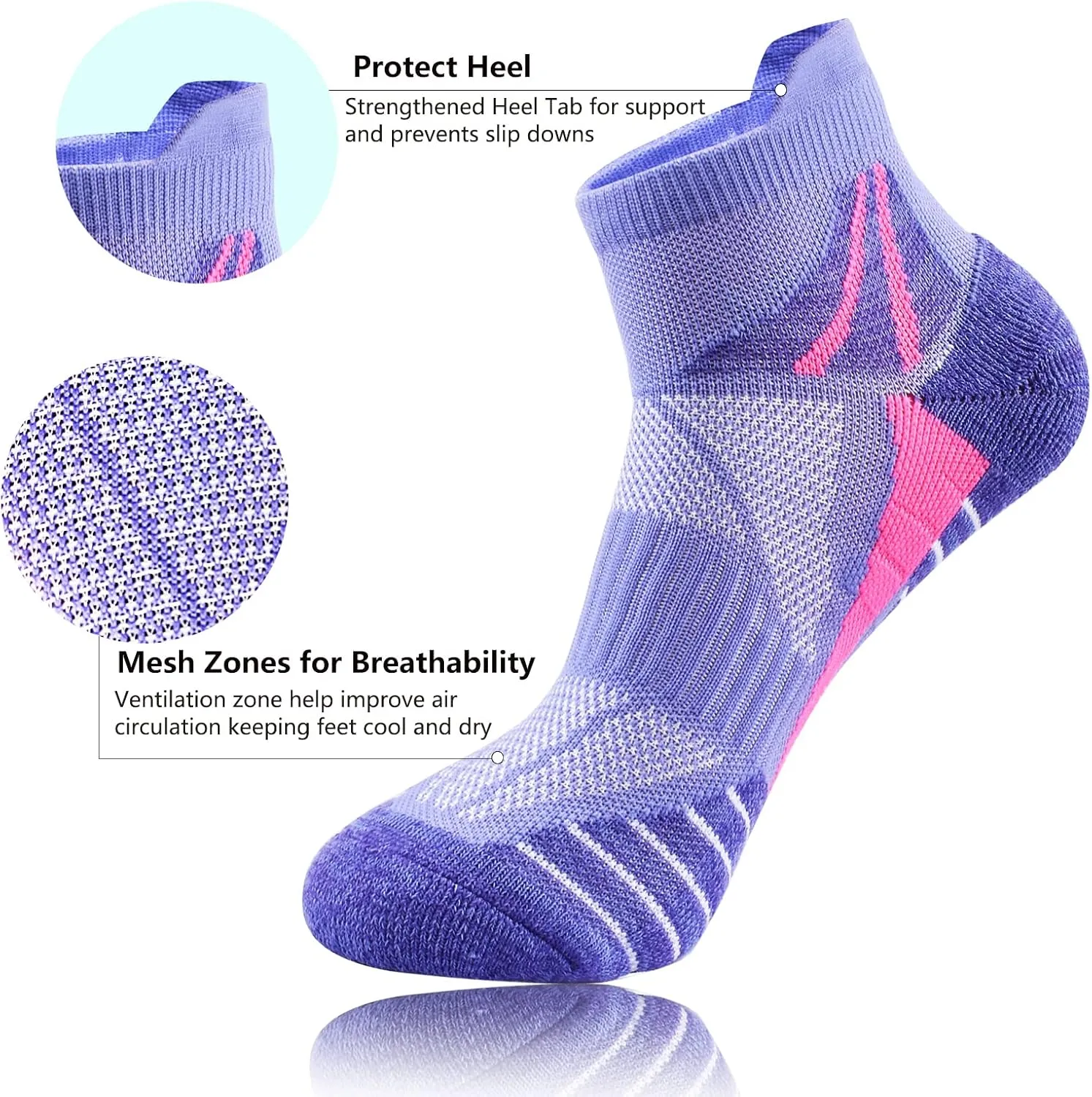J.WMEET Womens Ankle Socks Athletic Cushioned Breathable Performance Sport Tab Cotton Quarter Women's Running Socks 6 Pack