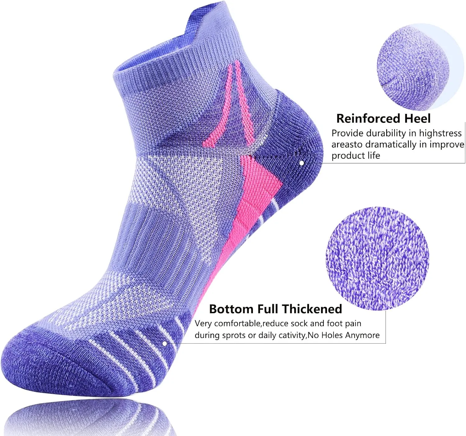 J.WMEET Womens Ankle Socks Athletic Cushioned Breathable Performance Sport Tab Cotton Quarter Women's Running Socks 6 Pack