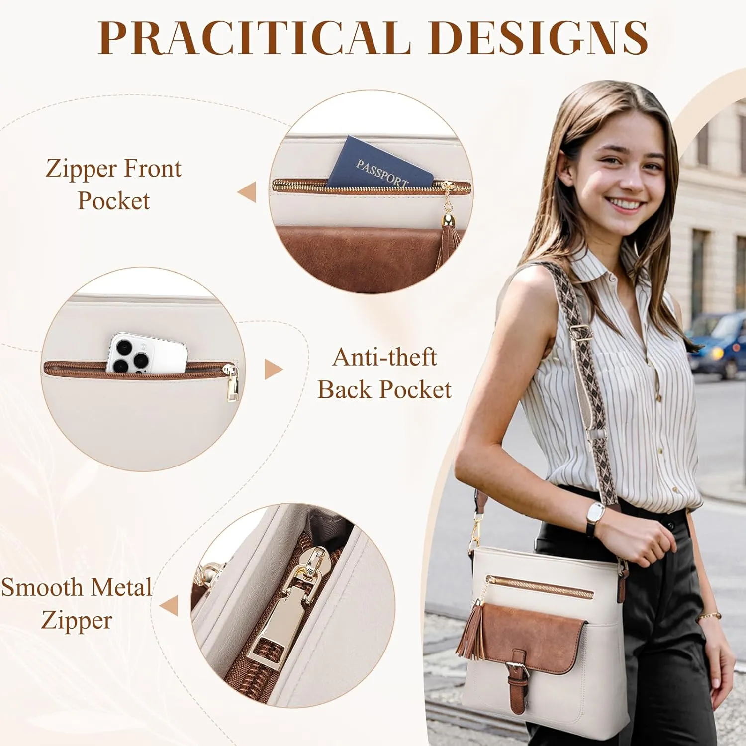 Kasqo Crossbody Bag for Women,Soft Vegan Leather Cross Body Purse Medium Shoulder Bag Handbags with Guitar Strap Tassel