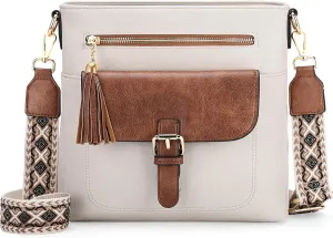 Kasqo Crossbody Bag for Women,Soft Vegan Leather Cross Body Purse Medium Shoulder Bag Handbags with Guitar Strap Tassel