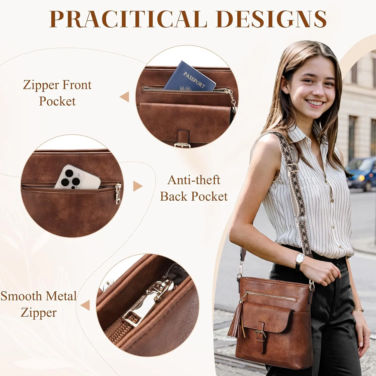 Kasqo Crossbody Bag for Women,Soft Vegan Leather Cross Body Purse Medium Shoulder Bag Handbags with Guitar Strap Tassel