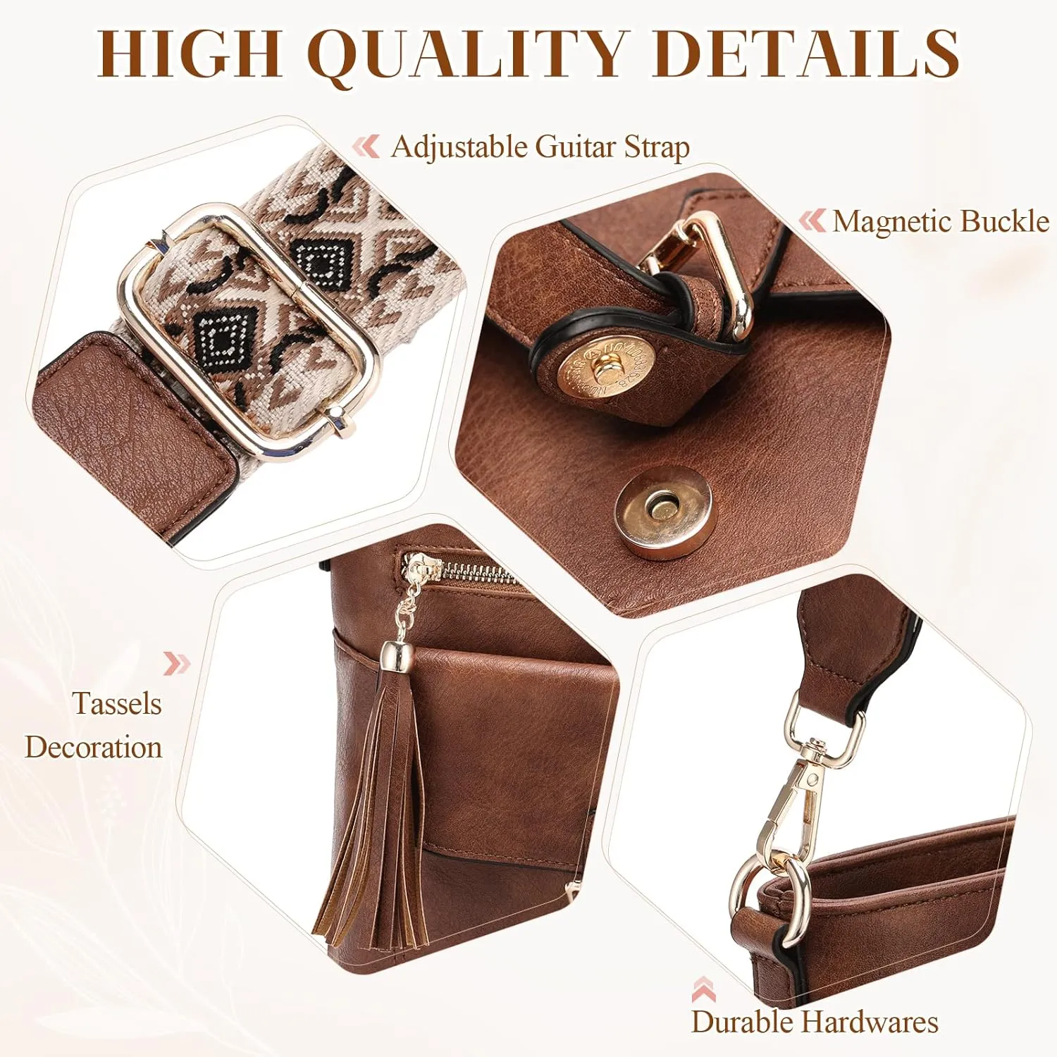 Kasqo Crossbody Bag for Women,Soft Vegan Leather Cross Body Purse Medium Shoulder Bag Handbags with Guitar Strap Tassel