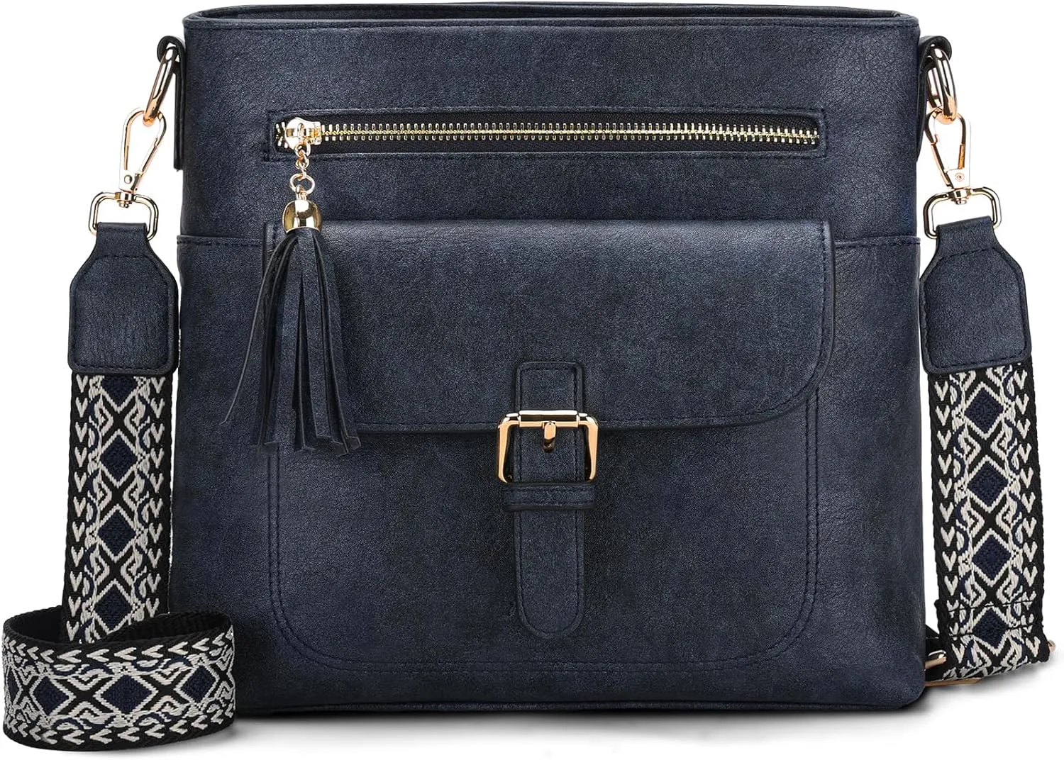 Kasqo Crossbody Bag for Women,Soft Vegan Leather Cross Body Purse Medium Shoulder Bag Handbags with Guitar Strap Tassel