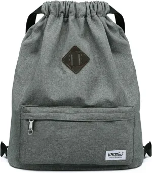 KAUKKO Drawstring Sports Backpack Gym Yoga Bag Shoulder Rucksack for Men and Women (1031-lightgrey)