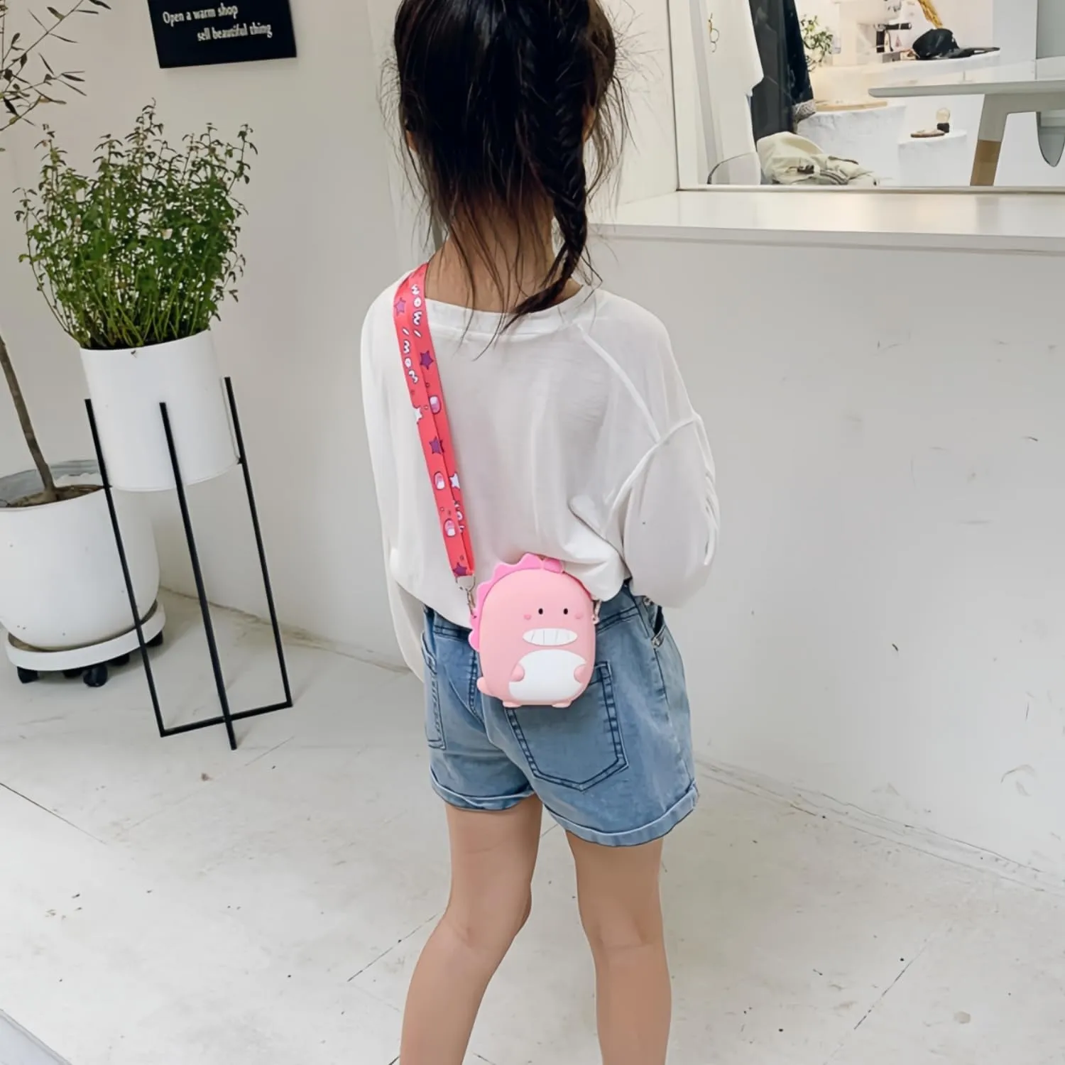 Kawaii Dinosaur Crossbody Bag with Adjustable Shoulder Strap, Cute Mini Anime Stuff Bags Coin Wallet Purse Shoulder Bag with Zipper Coin Pouch Money Bags for Women Birthday Gifts (Pink-Dinosaur)