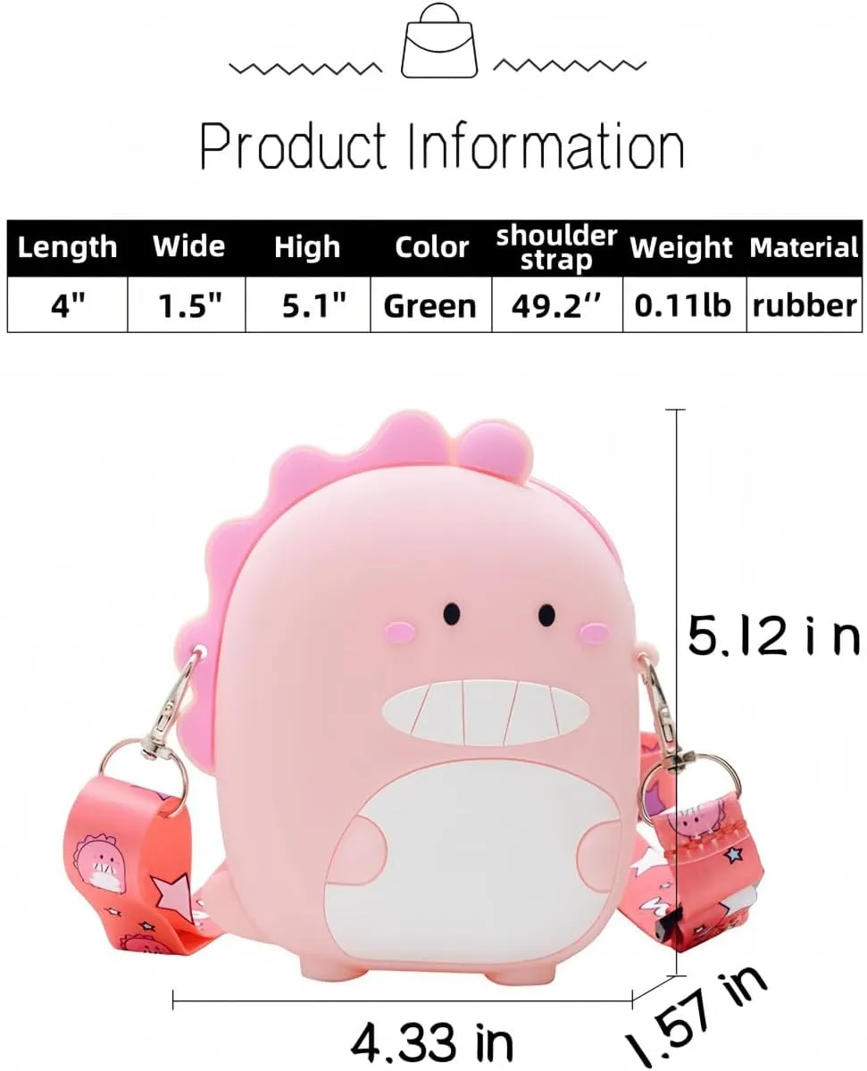 Kawaii Dinosaur Crossbody Bag with Adjustable Shoulder Strap, Cute Mini Anime Stuff Bags Coin Wallet Purse Shoulder Bag with Zipper Coin Pouch Money Bags for Women Birthday Gifts (Pink-Dinosaur)