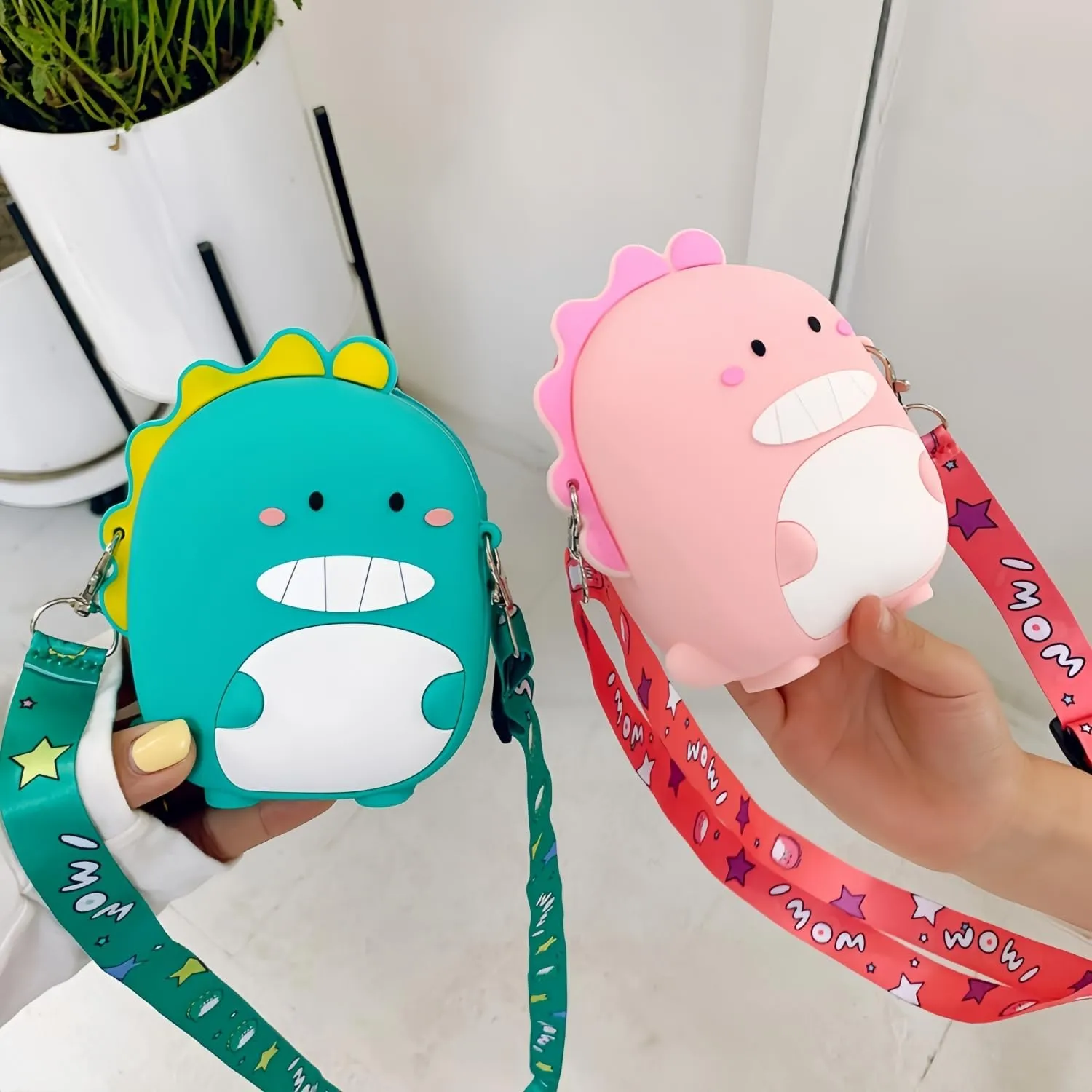 Kawaii Dinosaur Crossbody Bag with Adjustable Shoulder Strap, Cute Mini Anime Stuff Bags Coin Wallet Purse Shoulder Bag with Zipper Coin Pouch Money Bags for Women Birthday Gifts (Pink-Dinosaur)