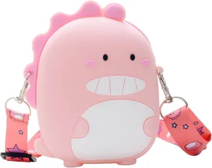 Kawaii Dinosaur Crossbody Bag with Adjustable Shoulder Strap, Cute Mini Anime Stuff Bags Coin Wallet Purse Shoulder Bag with Zipper Coin Pouch Money Bags for Women Birthday Gifts (Pink-Dinosaur)
