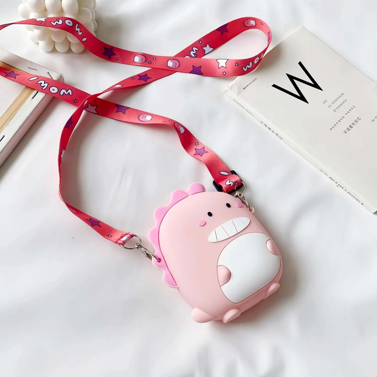 Kawaii Dinosaur Crossbody Bag with Adjustable Shoulder Strap, Cute Mini Anime Stuff Bags Coin Wallet Purse Shoulder Bag with Zipper Coin Pouch Money Bags for Women Birthday Gifts (Pink-Dinosaur)