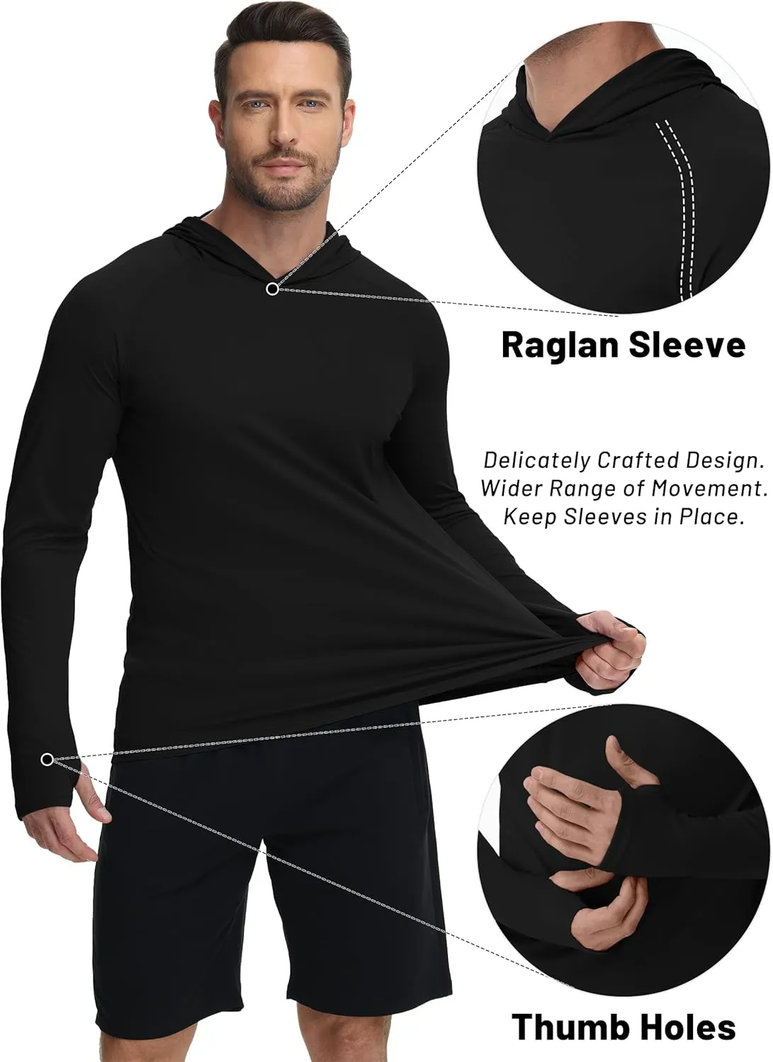 KEFITEVD Hoodies for Men UPF 50  Long Sleeve Rash Guard SPF Swim Fishing Lightweight Quick Dry UV Shirts