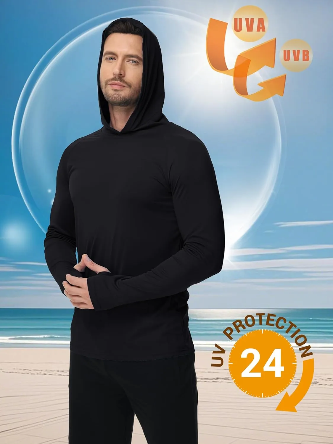 KEFITEVD Hoodies for Men UPF 50  Long Sleeve Rash Guard SPF Swim Fishing Lightweight Quick Dry UV Shirts