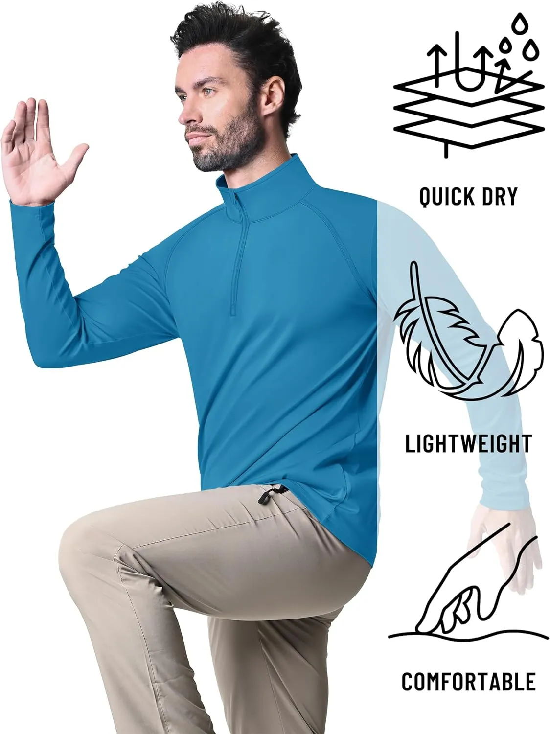 KEFITEVD Long Sleeve Shirts for Mens UPF 50  1/4 Zip Pullover Shirts Outdoor Cooling Athletic Shirt Swim Summer Rash Guard