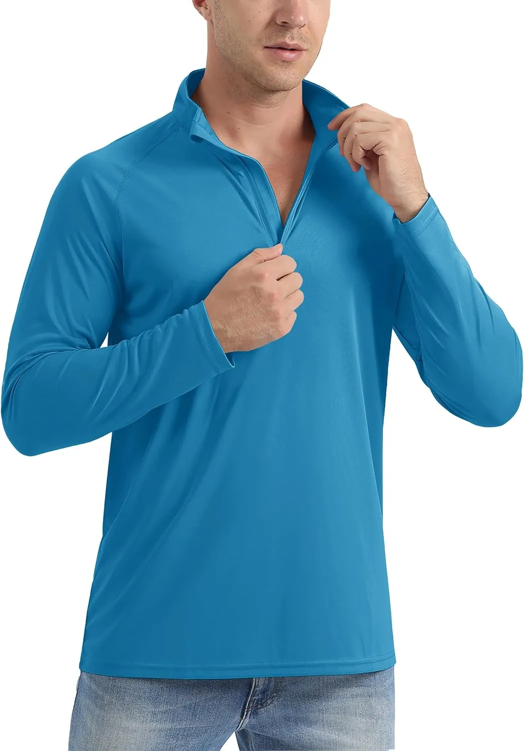 KEFITEVD Long Sleeve Shirts for Mens UPF 50  1/4 Zip Pullover Shirts Outdoor Cooling Athletic Shirt Swim Summer Rash Guard