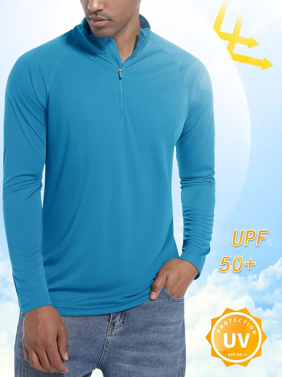 KEFITEVD Long Sleeve Shirts for Mens UPF 50  1/4 Zip Pullover Shirts Outdoor Cooling Athletic Shirt Swim Summer Rash Guard