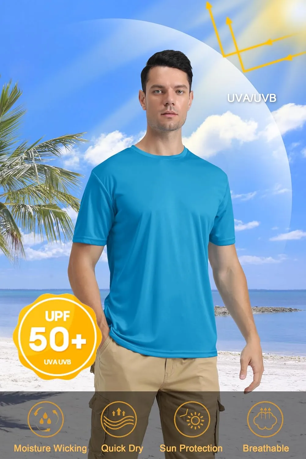 KEFITEVD Men's Short Sleeve UPF 50  Sun Protection Shirts Quick Dry Rashguard Swim Shirt SPF Workout Fishing Athletic T-Shirt